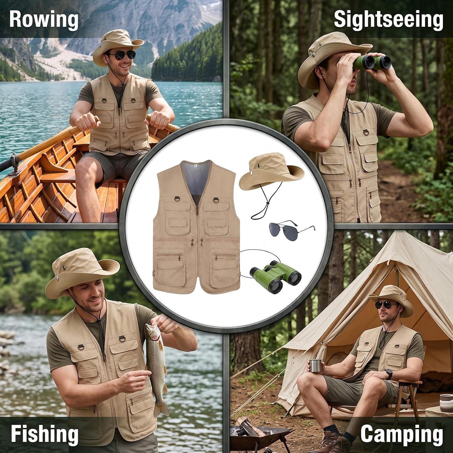 4 Pcs 남자 사파리 의상 세트 모자 조끼 선글라스와 - Zoo Outdoor Adventure Set 리뷰 및 가격